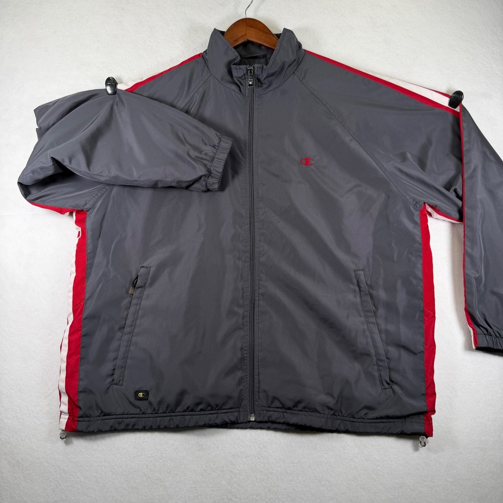 Champion Mens Gray Track Jacket Red White Stripe Full Zip XL RN 55254